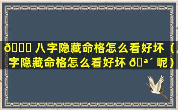 🐞 八字隐藏命格怎么看好坏（八字隐藏命格怎么看好坏 🪴 呢）